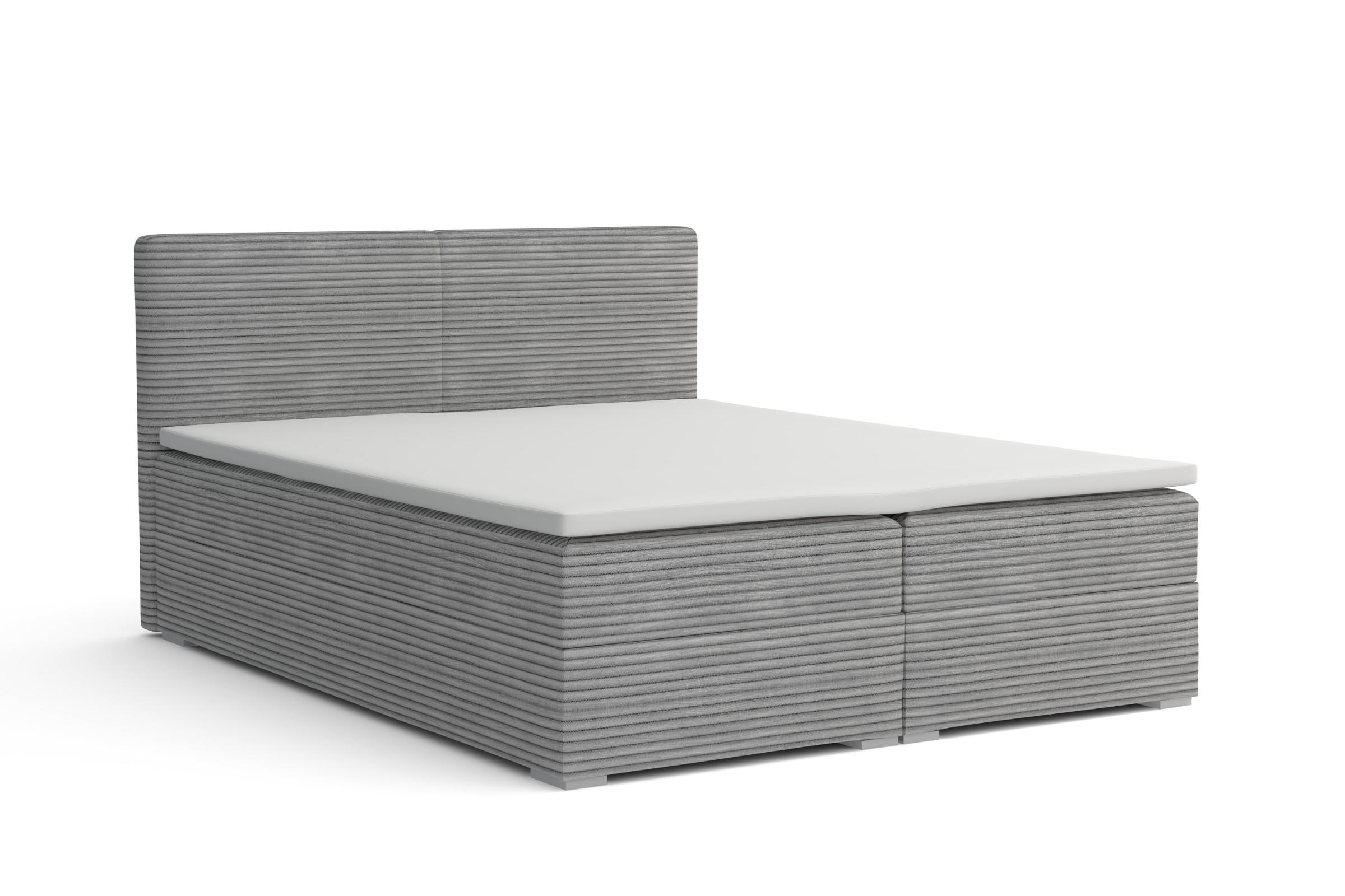 BOXBETT LON III 160/200 in Cord Hellgrau H3 - Hellgrau, Holz/Holzwerkstoff (160/200cm) - Deine Möbel 24