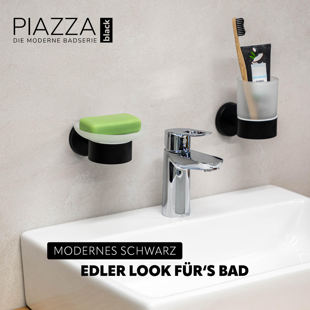 SEIFENSCHALE PIAZZA BLACK mit Kleber - Schwarz, Metall (11/6.5/13cm) - bremermann