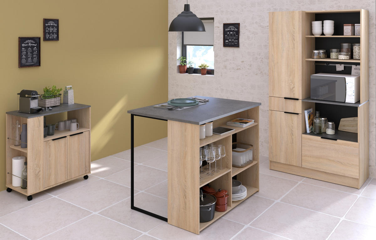 KÜCHENINSEL Eiche, grau 109 cm, Küchentheke mit Stauraum - Eichefarben/Grau, Holzwerkstoff (109/90/80cm) - Parisot Meuble