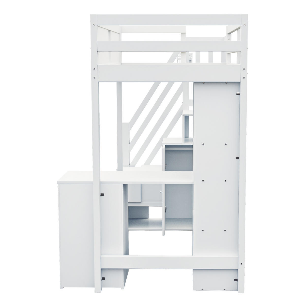 HOCHBETT 90/200 cm aus Massivholz mit integriertem Schreibtisch und Stauraum in Weiß - Weiß, Holz (90/200cm) - OKWISH