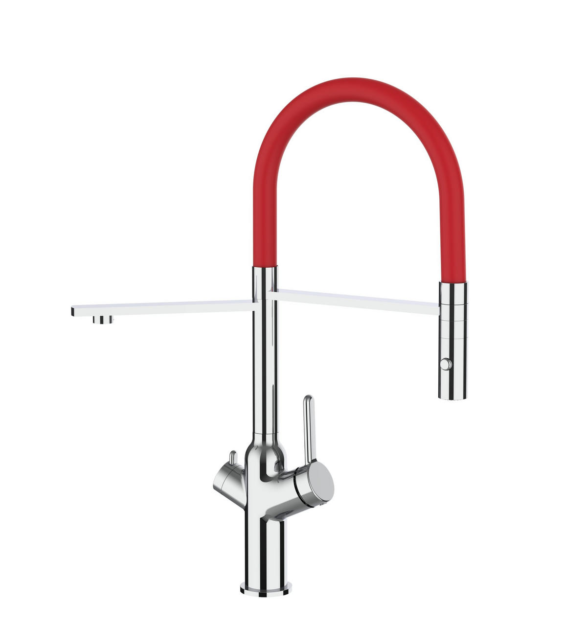 3-WEGE-KÜCHENARMATUR, Verchromt und Rot, 2-Strahl-Brause - Chromfarben, Metall (20.61/48/20.61cm) - VIZIO