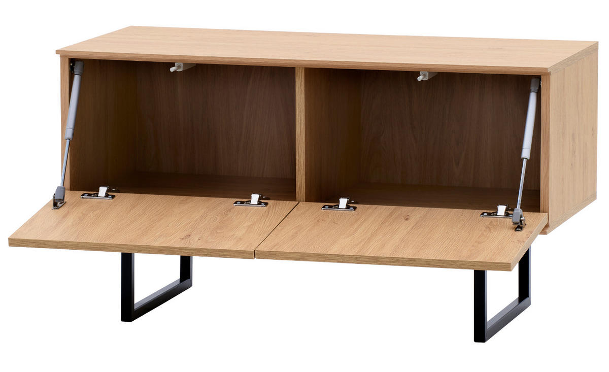 GARDEROBENBANK Stone Eiche 90 cm, Sitzbank mit Push-to-Open - Eichefarben/Schwarz, Holzwerkstoff/Metall (90/49/40cm) - Furn.Design