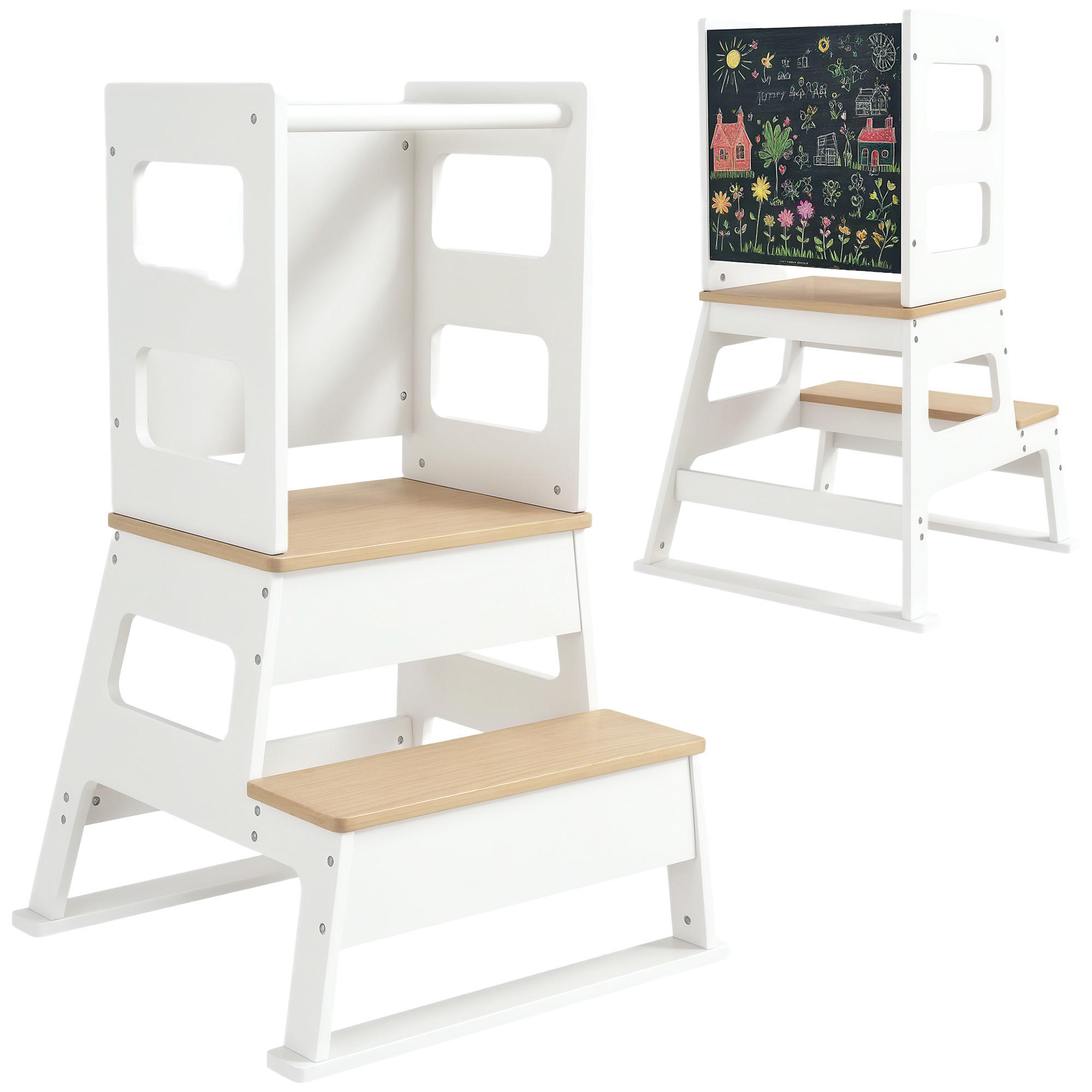 LERNTURM DE-17253 mit Tafel & trapezförmiger Sicherheitsstruktur Weiß - Weiß, Naturmaterialien (52.5/87.5/55cm) - ComfortXL