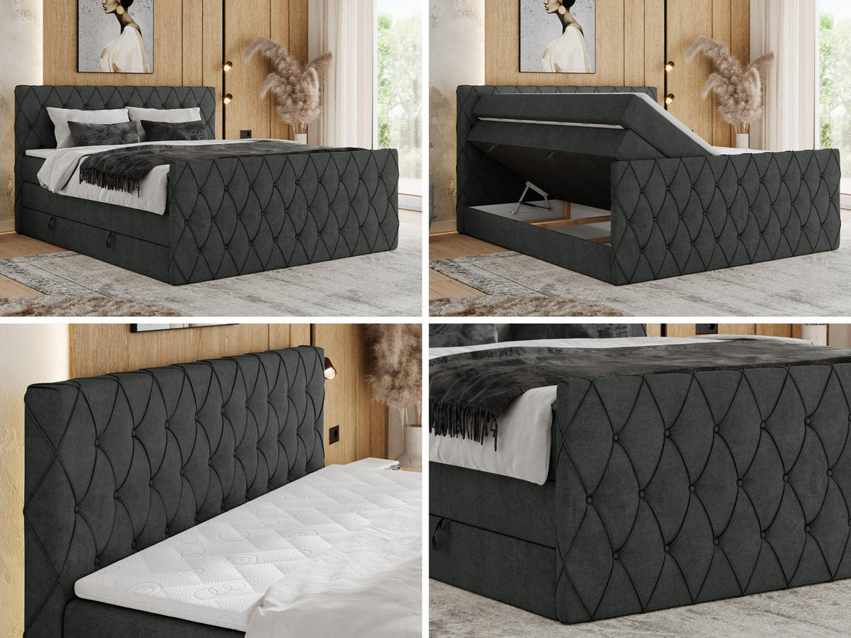 BOXSPRINGBETT MIREN KING DUO 120/200 Dunkelgrau Struktur - H3 - Dunkelgrau, Holz/Textil (120/200cm) - MKS
