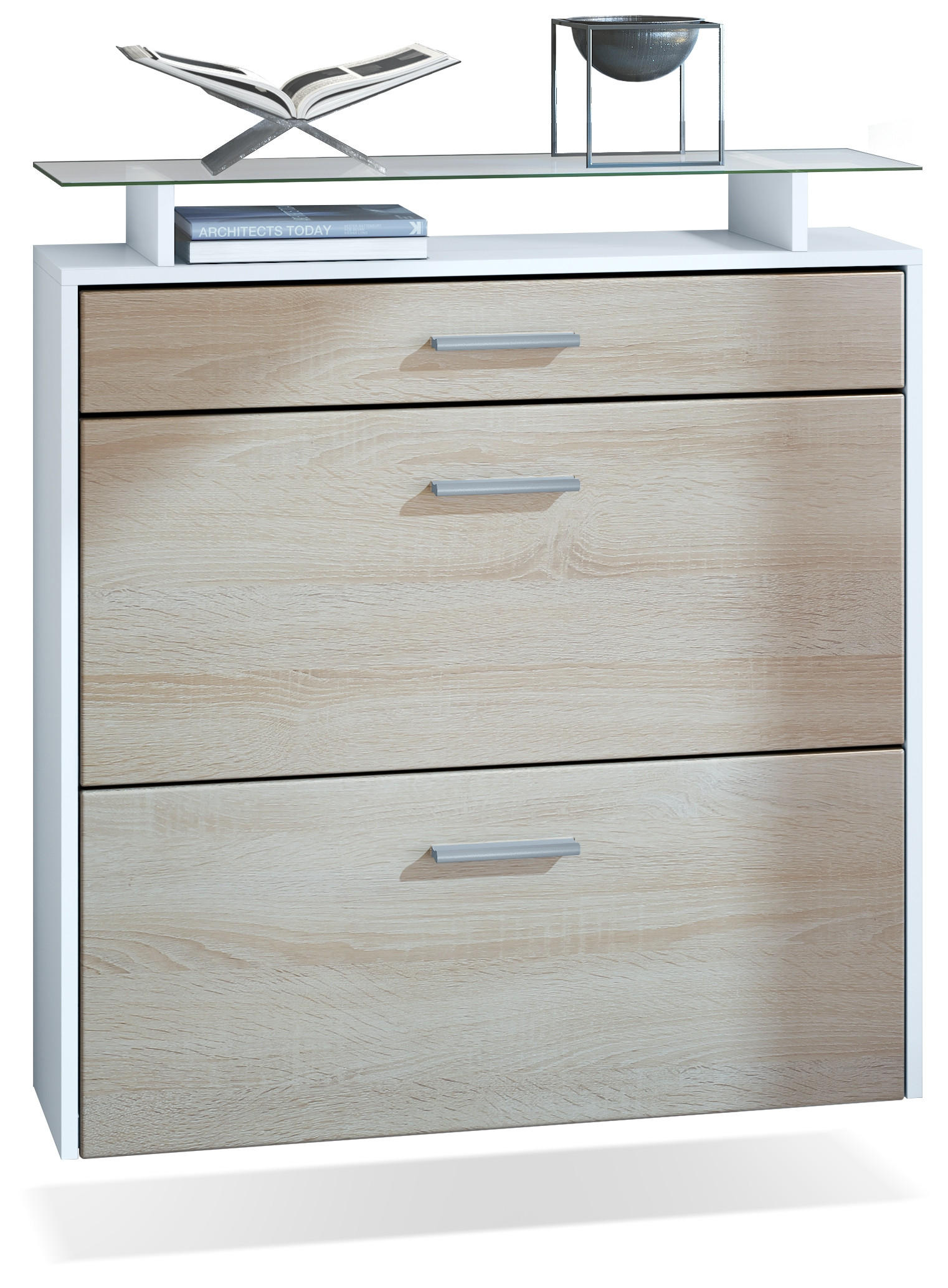 SCHUHSCHRANK Malea Front in Eiche sägerau - Eiche San Remo, Holzwerkstoff (89/96/23cm) - Vladon