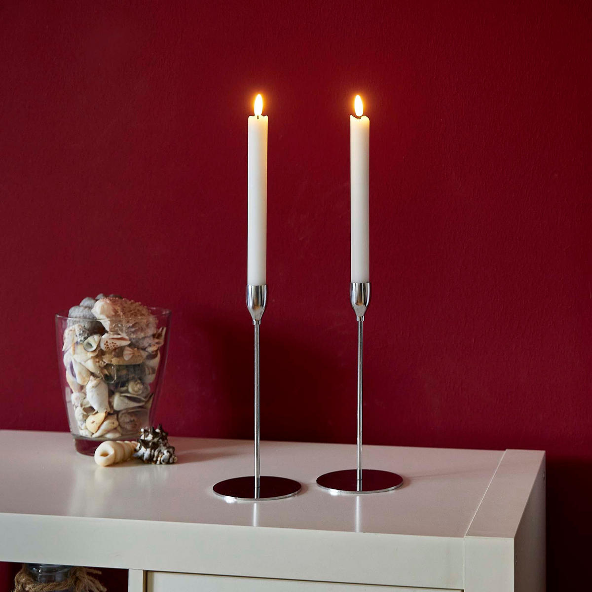 LED-ECHTWACHS-KERZEN - warmweiß mit Pustfunktion und Ständer für romantische Tischdeko - Weiß, Kunststoff (10/10/23cm) - Northpoint