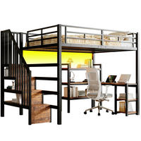 HOCHBETT 140/200 cm Schwarz mit Schreibtisch und LED - Schwarz, Metall (140/200cm) - MIVRAY
