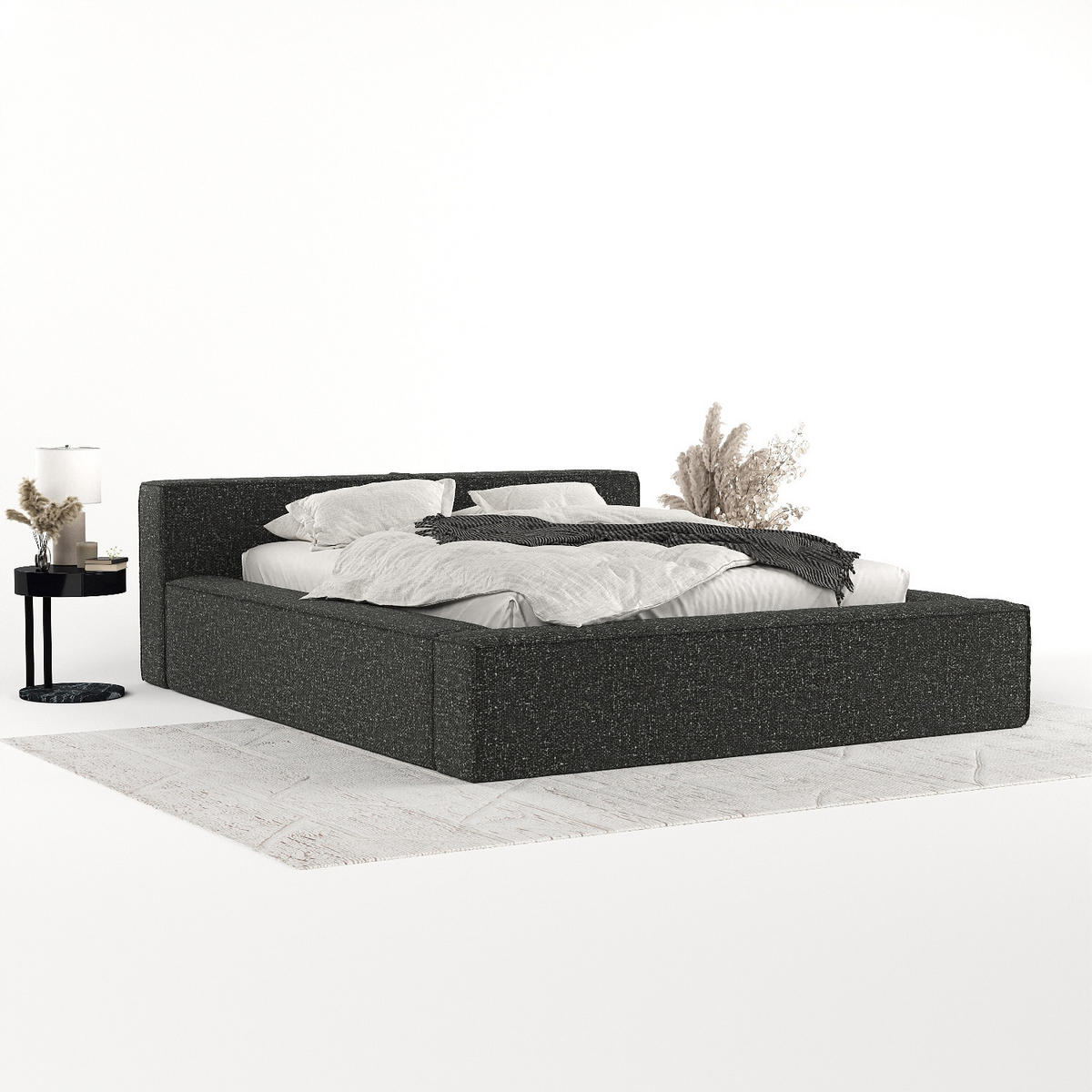 POLSTERBETT Casto mit Stauraum 180/200 cm Schwarz im Blur Stoff - Schwarz/Naturfarben, Holz/Holzwerkstoff (180/200cm) - AltaBeds