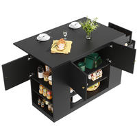 KÜCHENINSEL aus MDF mit Klapptisch & Stauraum, 140/40/90 cm, Schwarz - Schwarz, Holzwerkstoff (40/90/140cm) - Redom