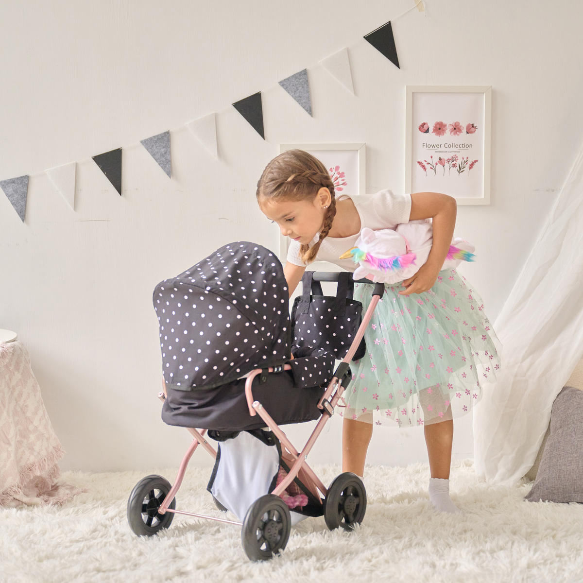 PUPPENWAGEN 2-in-1 Klassiker, Schwarz, 64cm - Schwarz, Holzwerkstoff (37/64/56cm) - Teamson Kids