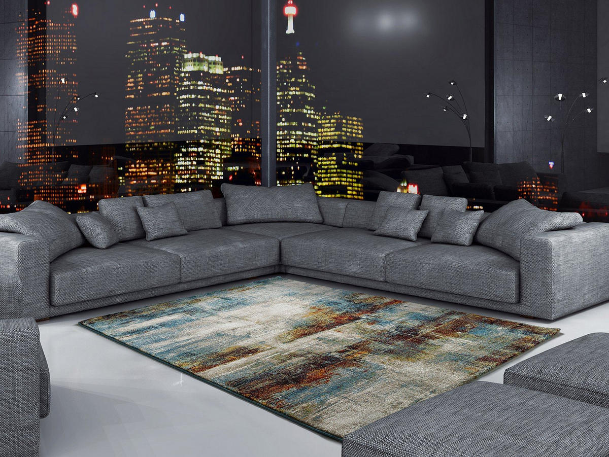 WEBTEPPICH Blau Graffiti 120/170 cm - Blau/Silberfarben, Naturmaterialien/Textil (120/170cm) - Atticgo