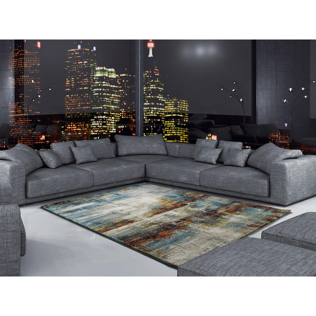 Thumbnail - Atticgo Webteppich, Mehrfarbig, Blau, Silber, Dunkelorange, Textil, Abstrakt, Rechteckig, 120x170 cm, Oeko-Tex® Standard...