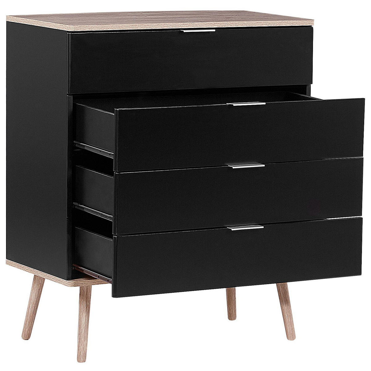 KOMMODE 4 Schubladen schwarz/heller Holzfarbton Walpi - Hellbraun/Schwarz, Holzwerkstoff (79/93/40cm) - Beliani