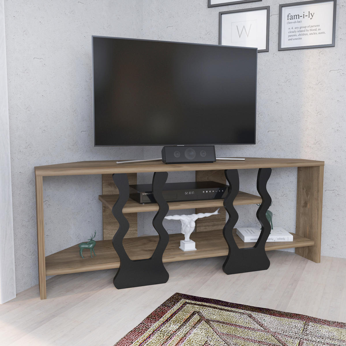 TV-ELEMENT Firal Walnuss Schwarz - Walnussfarben/Schwarz, Holzwerkstoff (35/41.8/110cm) - Decorotika