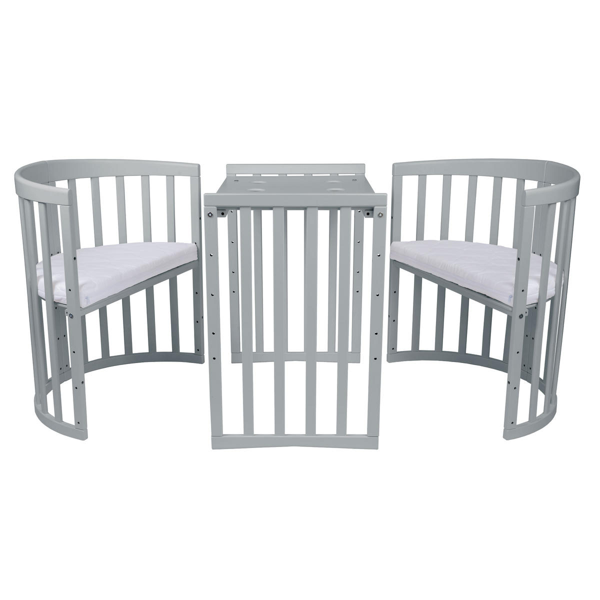 BABYBETT GREY OVAL 7in1 mit Matratze - Grau, Holz/Textil
