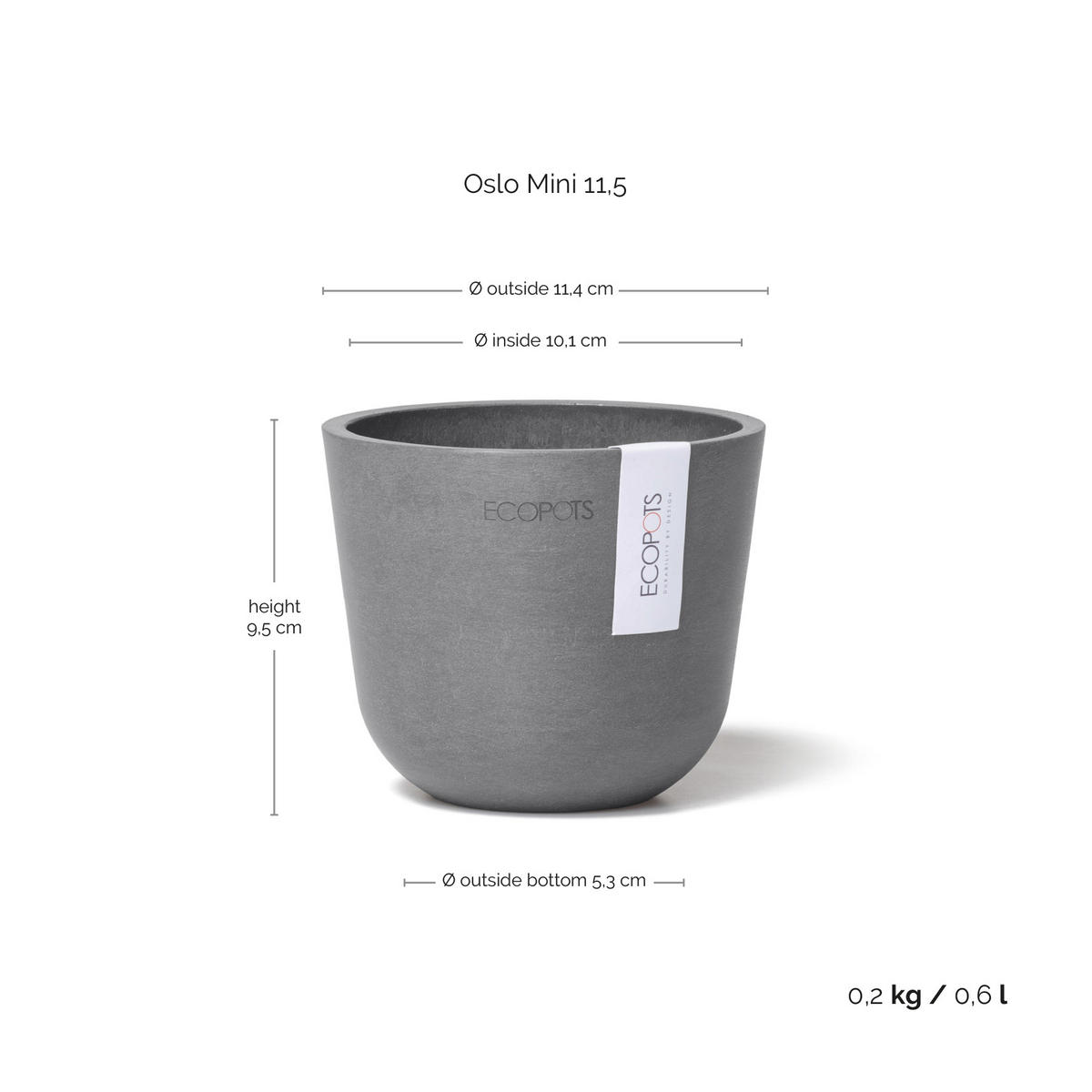 BLUMENTOPF Oslo Mini 11,4/9,5 cm Grau - Grau, Kunststoff (11.4/9.5cm) - Ecopots