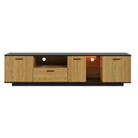 LOWBOARD DE-40574 3 Türen und 1 Schublade mit LED und Glas Holz/Schwarz - Schwarz, Holzwerkstoff (180/42/37cm) - ComfortXL