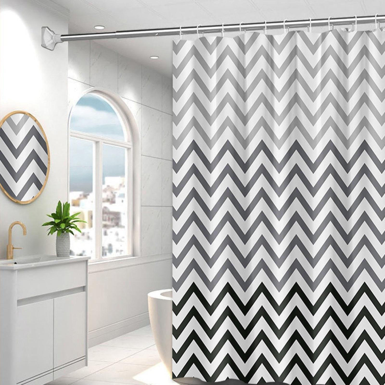 DUSCHVORHANG Grau Weiß geometrisch gestreift PEVA wasserdicht mit Haken - Multicolor, Kunststoff (120/180cm) - MCBOSON