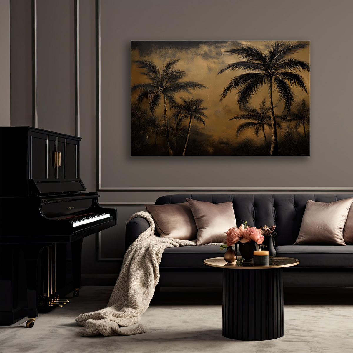 WANDBILD tropische palmen in grau - Braun, Textil (60/40cm) - Feeby