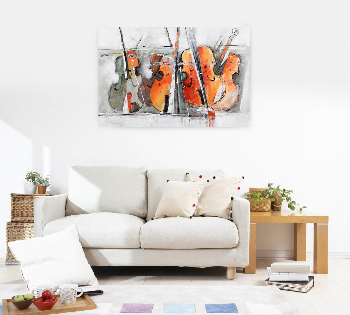 ACRYLBILD HANDGEMALT 120/80 cm - Orange/Grau, Holz/Textil (2/80cm) - KUNSTLOFT