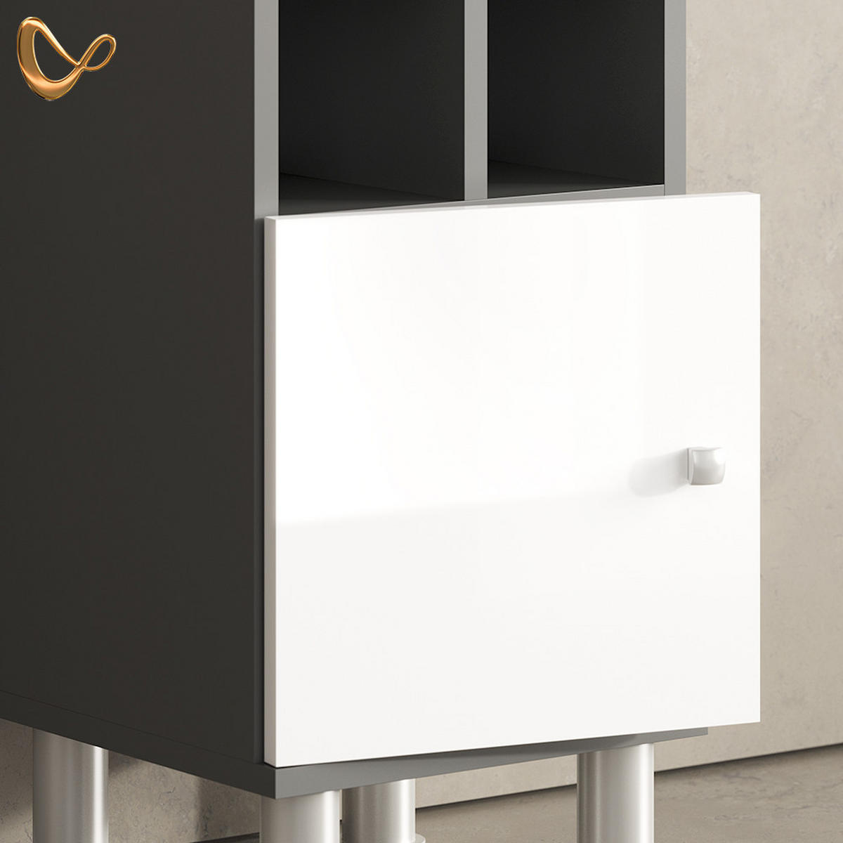 MIDISCHRANK Fucino Weiß Hochglanz 30 x 130.6 cm kleine Tür - Weiß Hochglanz/Anthrazit, Holzwerkstoff (30/130.6/30cm) - Livinity®