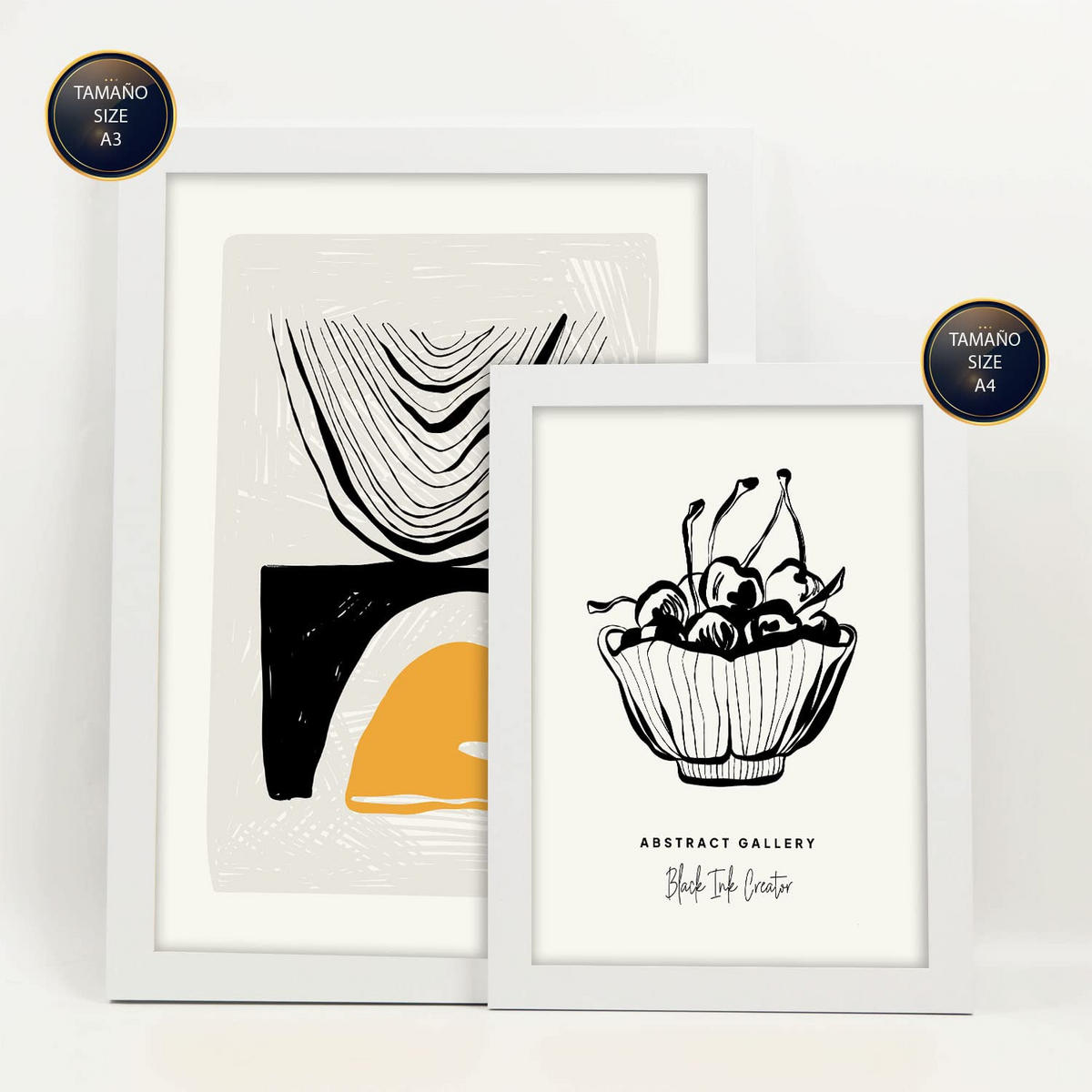 POSTER Set Mit 6 Schwarze Tintenfrüchte Größe A3 & A4 Weißer Rahmen - Weiß, Papier (29.7/1cm) - Nacnic