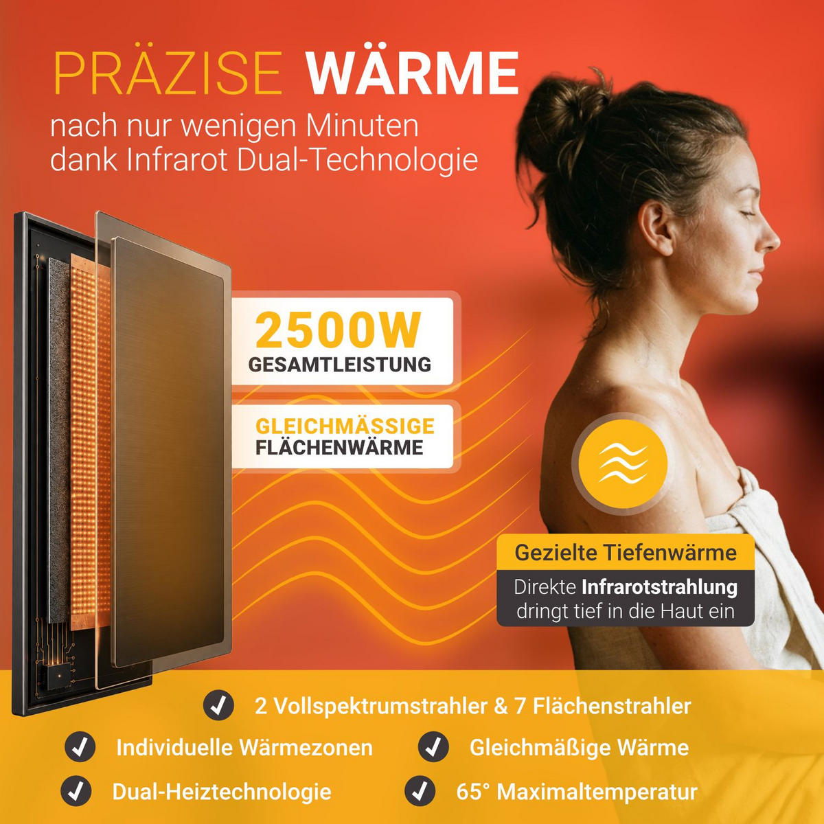 INFRAROTKABINE Kolding mit Dual-Technologie Heizsystem & Hemlockholz - Naturfarben, Holz (130/190/190cm) - Artsauna