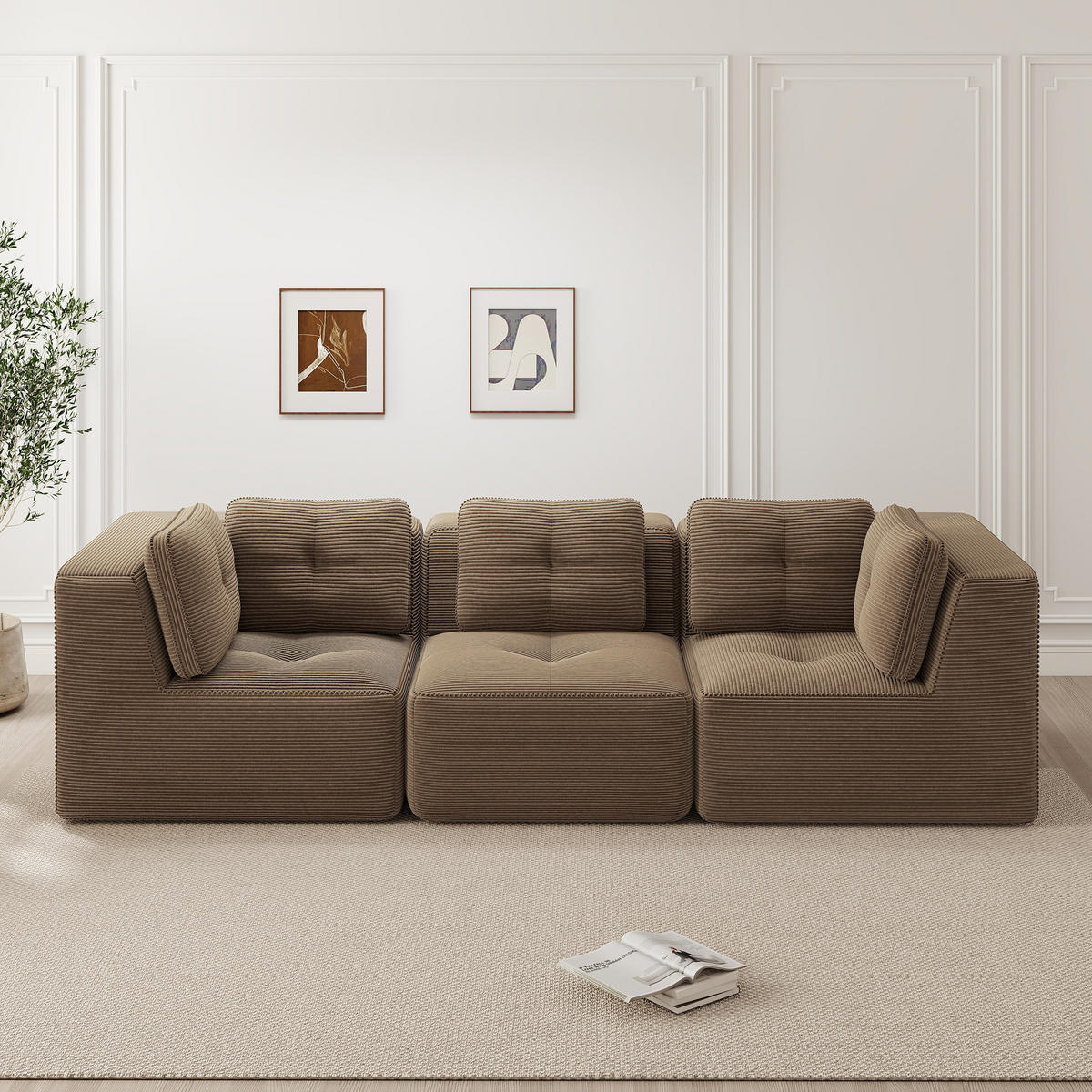 3-SITZER Sofa 297×104×69 cm Cordstoff rahmenlos modular, braun - Braun, Textil (104/69/297cm)