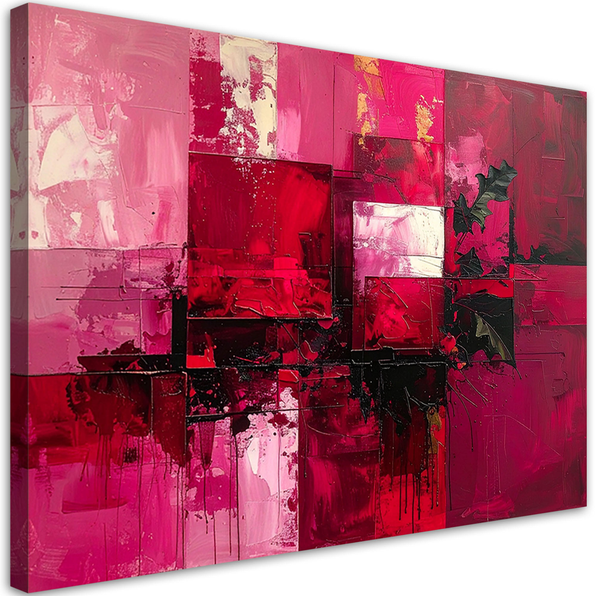 BILD auf Leinwand, Rote strukturierte Abstrakt im Boho Stil - Rosa, Textil (45/30cm) - Feeby