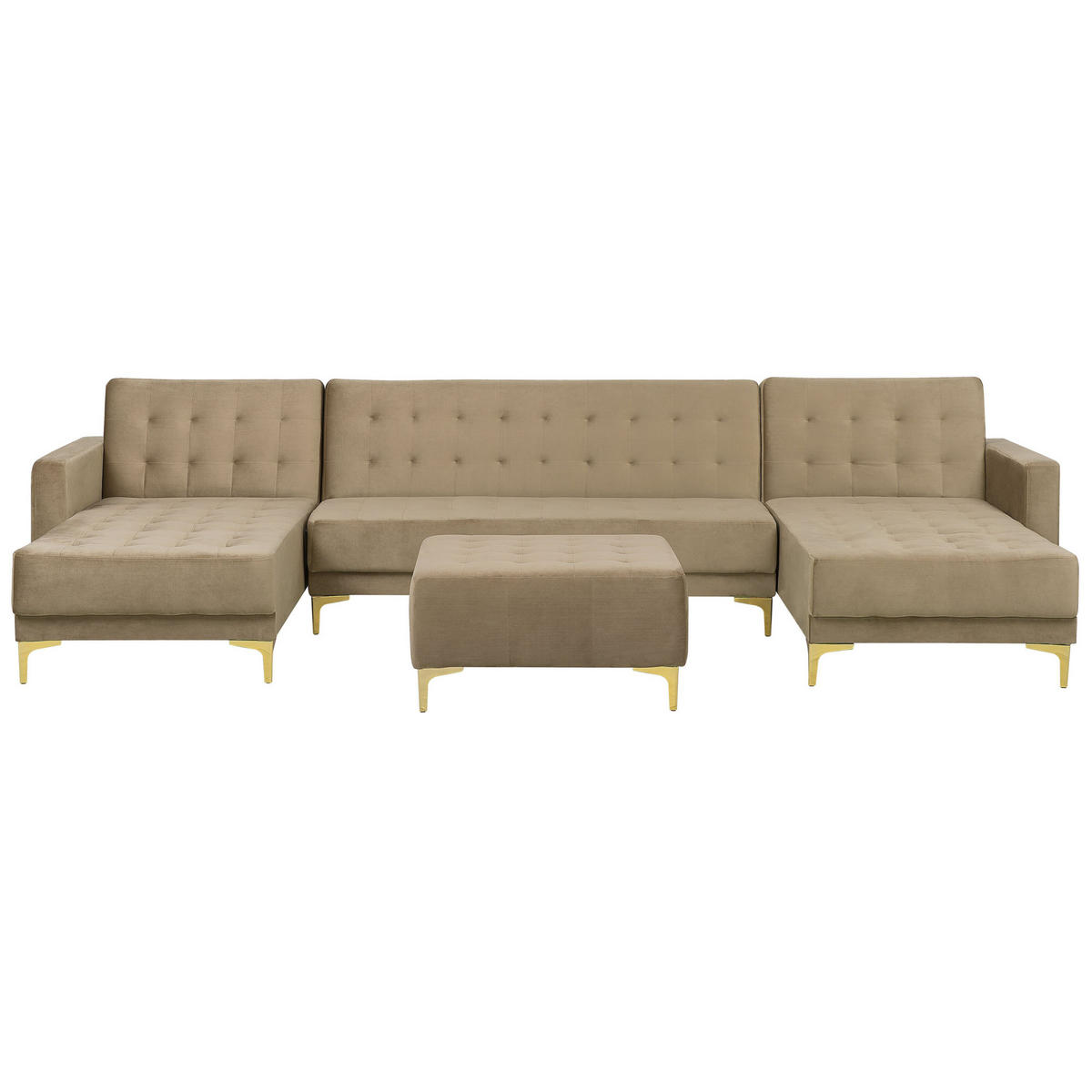 SCHLAFSOFA U-förmig mit Ottomane Samtstoff Beige Aberdeen - Beige, Textil (348/83/168cm) - Beliani
