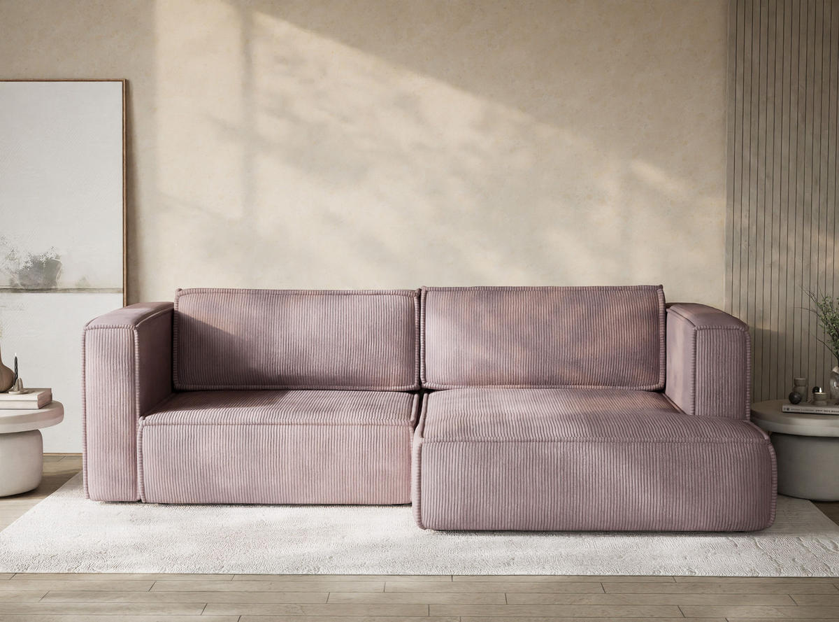 ECKSOFA MIT SCHLAFFUNKTION Velto Lila Samtstoff - Flieder/Schwarz, Holz/Holzwerkstoff (250/152cm) - Maison de Reve