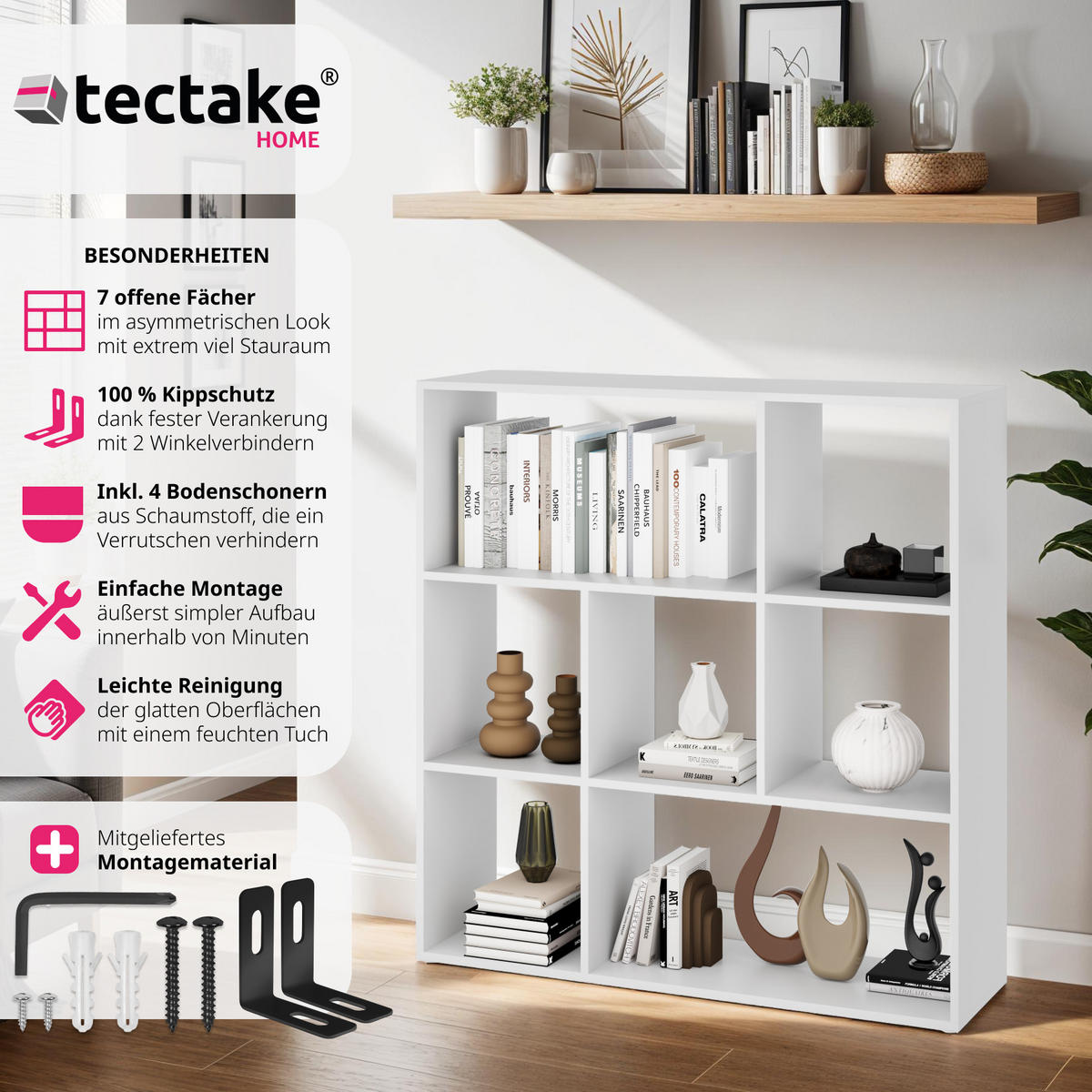 BÜCHERREGAL Tartu,104 x 29 x 107 cm,weiß - Weiß, Holzwerkstoff (104/107/29cm) - tectake