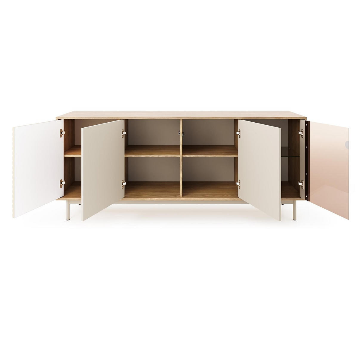 KOMMODE Latilo Kaschmir, viertürige Türkommode mit LED - Kaschmir/Braun, Holzwerkstoff (184/77/40cm) - Bettso