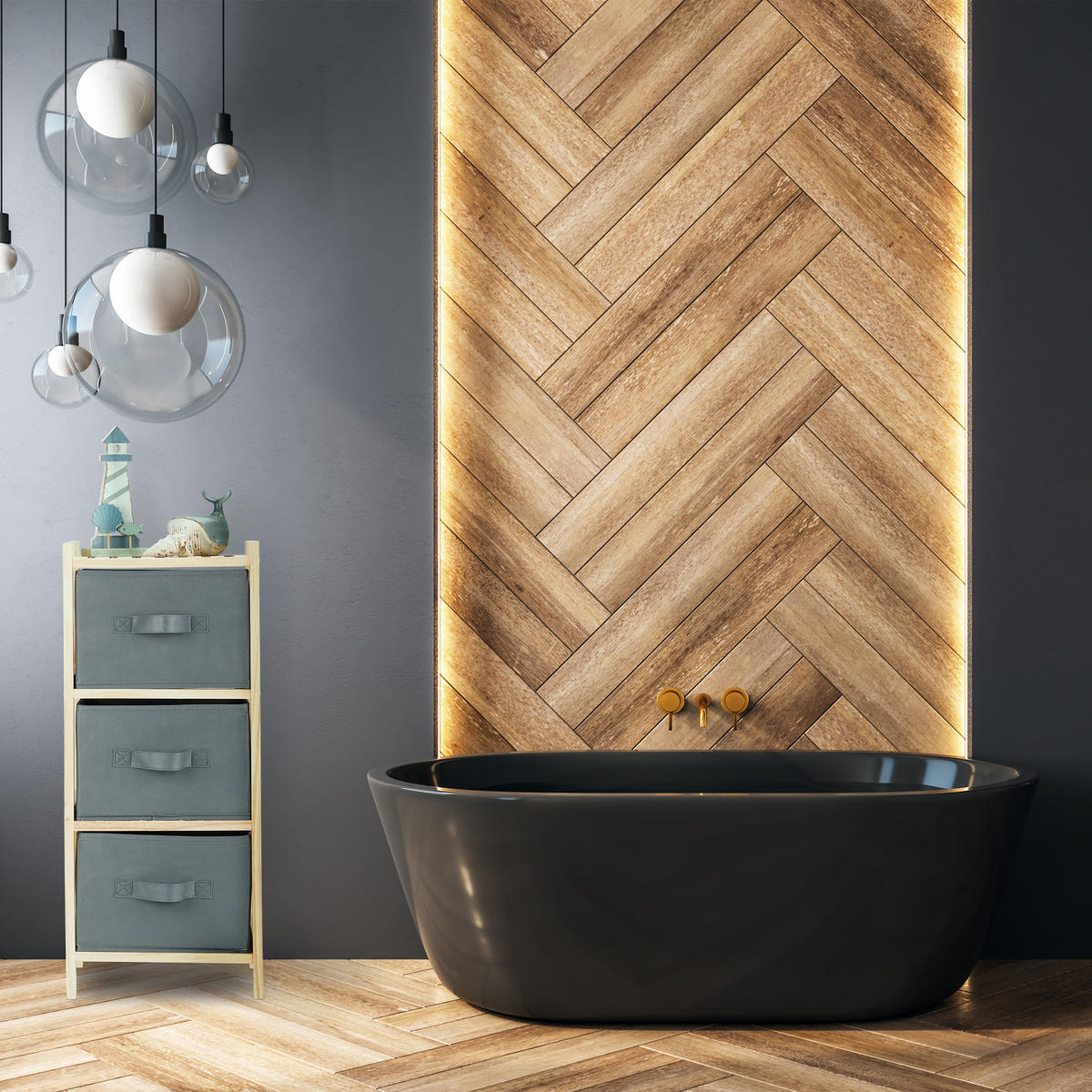 BADREGAL - Multicolor, Holz/Textil (28/65/25.5cm) - Relaxdays