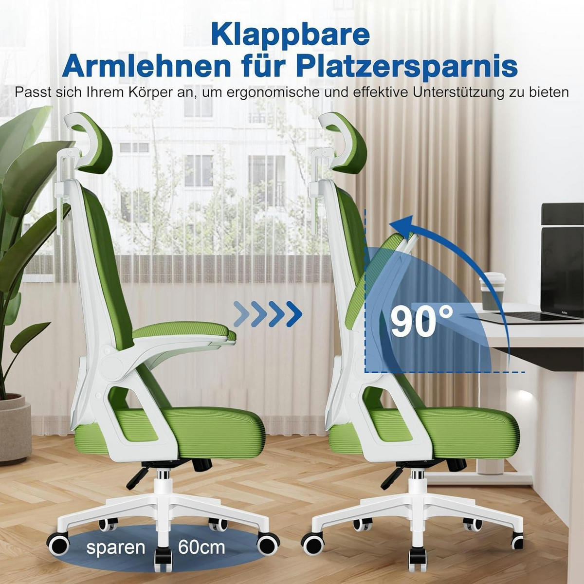 BÜROSTUHL Ergonomisch mit Kopfstütze und Lendenwirbelstütze Grün - Grün, Textil (60/128/60cm)