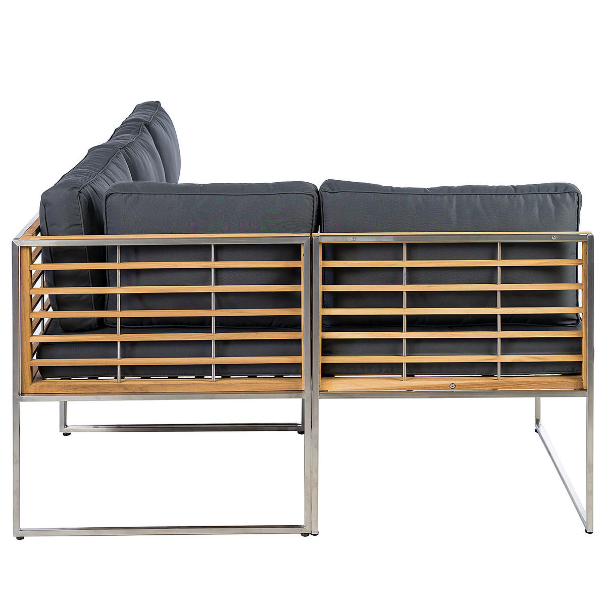 ECKBANK - Webstoff / Teak massiv - Grau / Braun - 4-teilig - Hellgrau, Holz/Textil (1/1/1cm) - home24