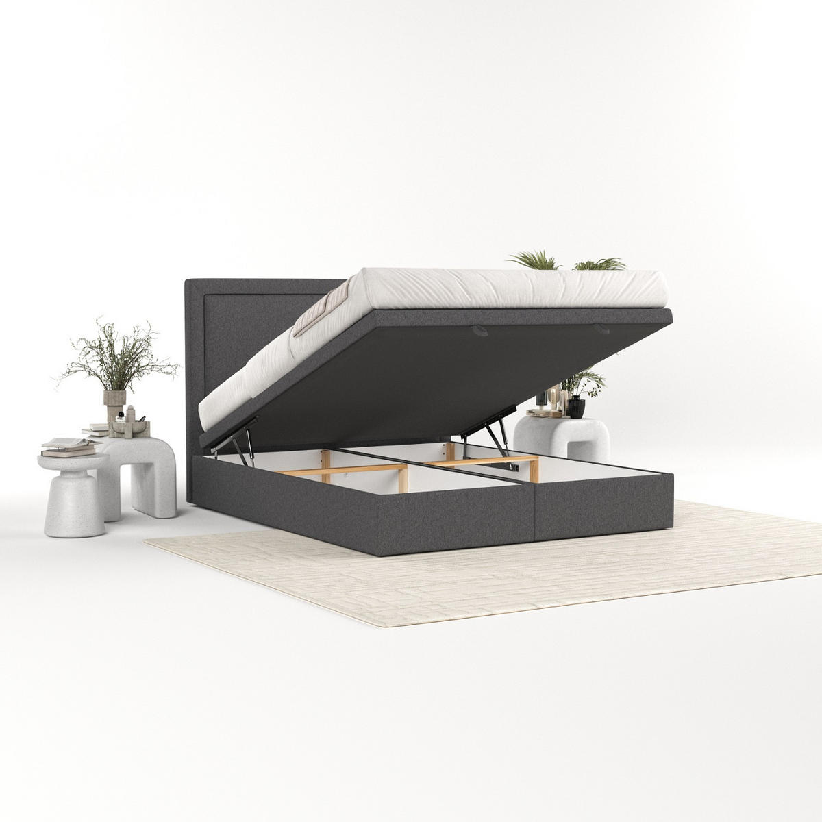POLSTERBETT Salma mit Stauraum 180/200 cm Anthrazit im Megan Stoff - Anthrazit/Schwarz, Holz/Holzwerkstoff (180/200cm) - AltaBeds