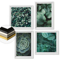 WANDBILDER 4er-Set - 50x50 cm & 40x60 cm Weißer Rahmen - Grüne, saftige Blätter - Weiß, Kunststoff (50/50cm) - ArtPrintCave