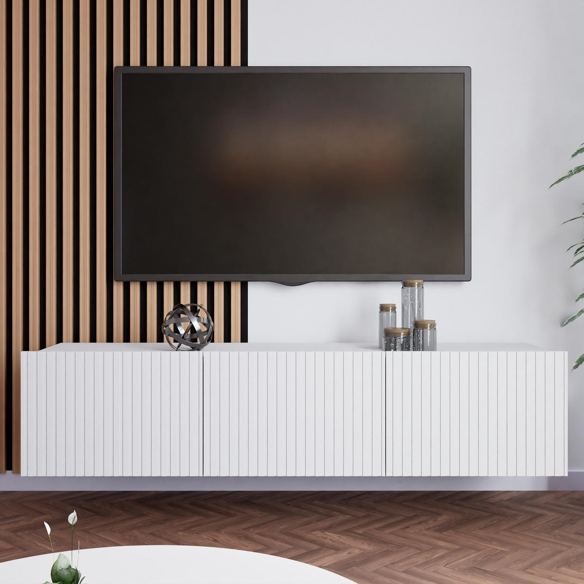 LOWBOARD Kavell mit 2 Türen, 150 cm, stehend/hängend, weiß matt - Weiß, Holzwerkstoff (150/37.5/43cm) - Beautysofa