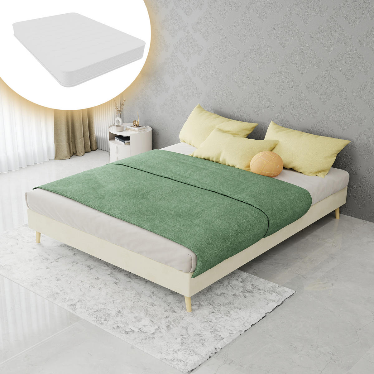 POLSTERBETT 140/200 cm DE-33008 mit Matratze Beige - Beige, Metall (140/200cm) - ComfortXL