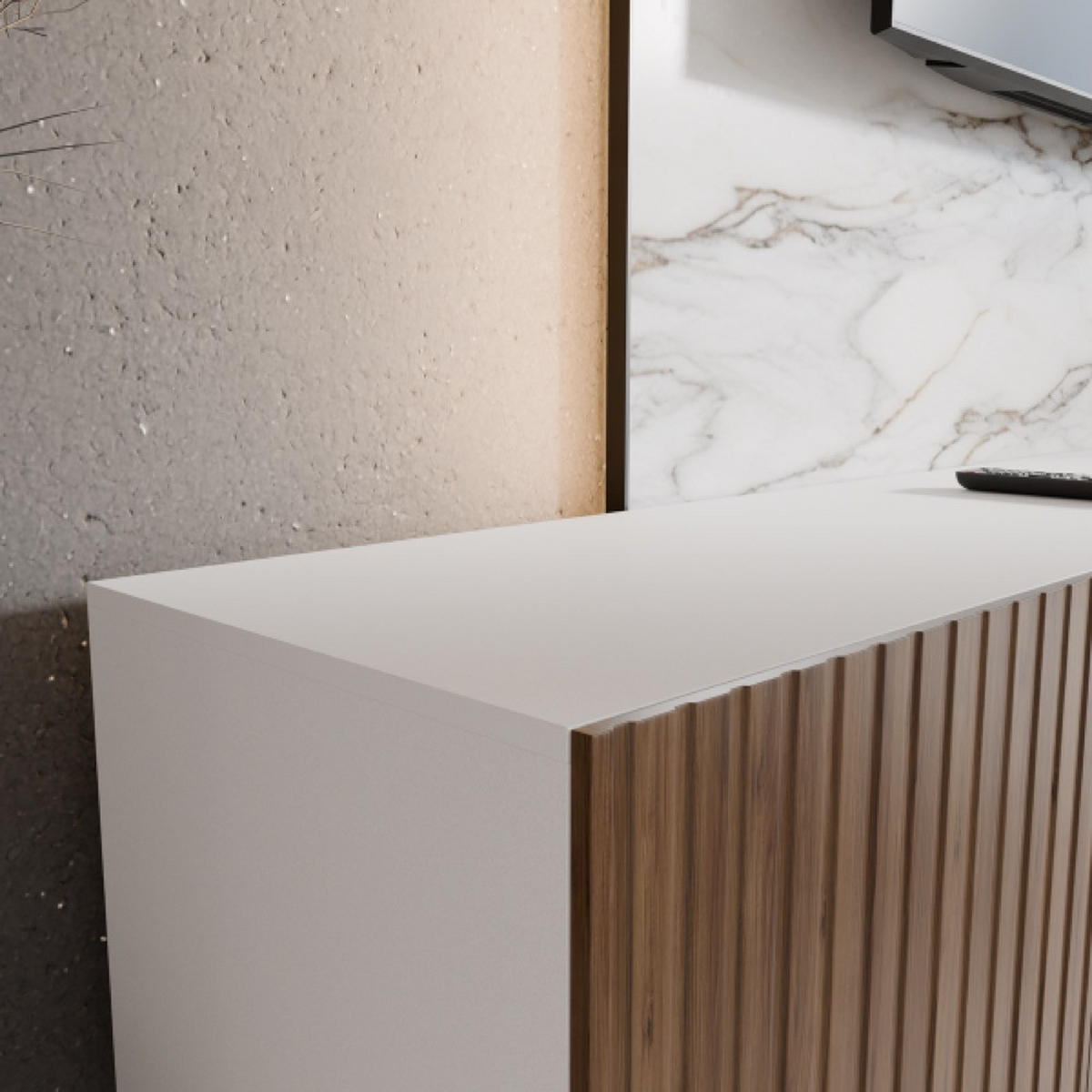 TV-SCHRANK Weiß RIO Geschlossen Gerillt 300 cm - Braun, Holzwerkstoff (300/41/40cm) - Sepro Meble