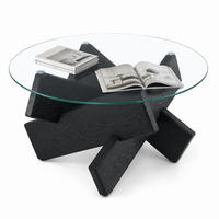 COUCHTISCH in Schwarz Wohnzimmertisch mit Kreativer kreuzförmiger Holzrahmen für Wohnzimmer, B79/T79/H45 cm - Transparent/Schwarz, Glas/Holzwerkstoff (79/79/45cm) - STILVORA