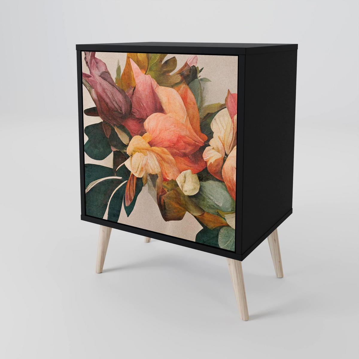 SIDEBOARD STYLISH BEAUTY, Schwarz, 57,5x42x72,5 cm, Schwarze Metallfüße - Multicolor/Schwarz, Holzwerkstoff/Metall (57.5/72.5/42cm) - SpaceRebels