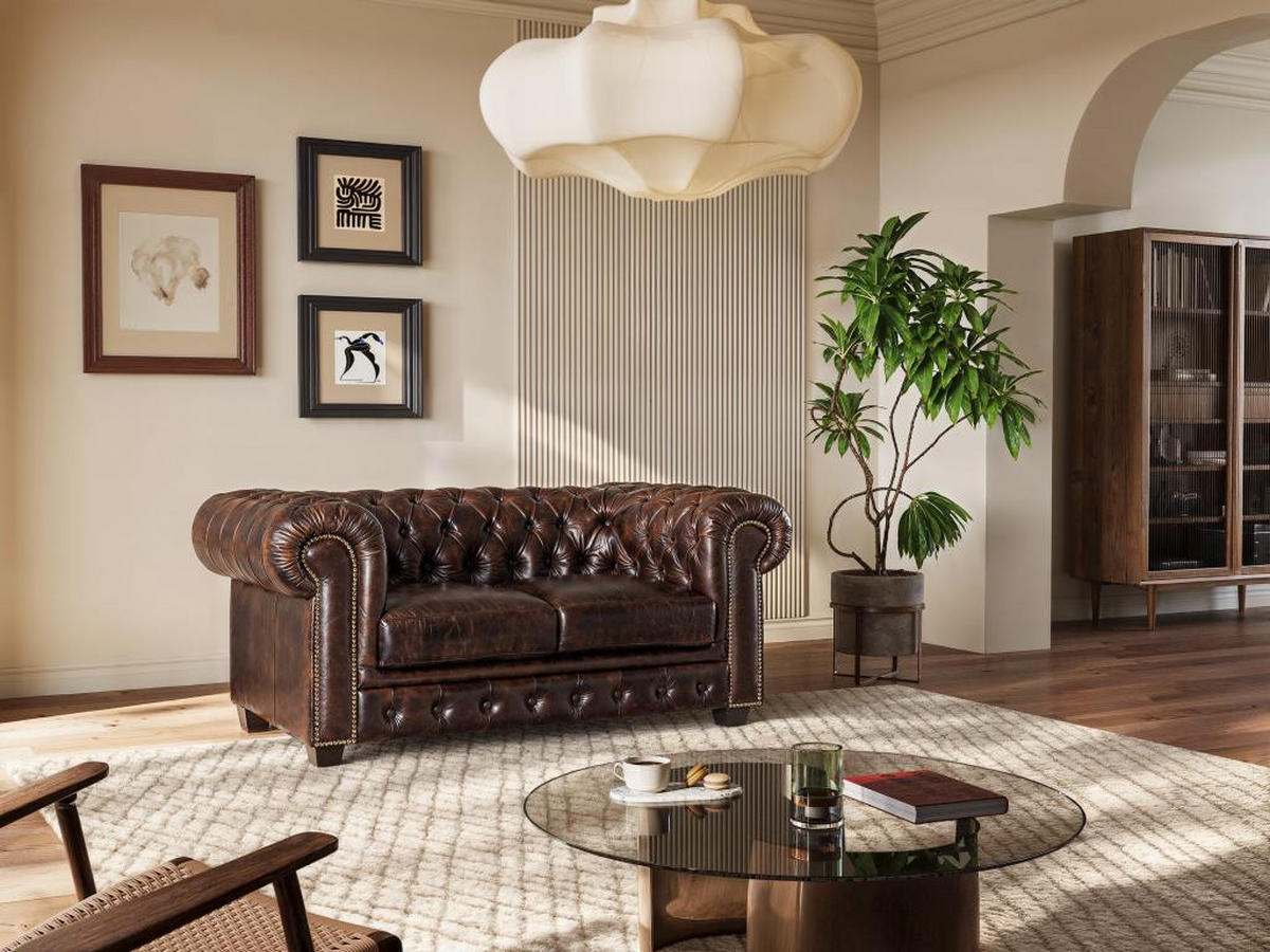 CHESTERFIELD Ledersofa 2-Sitzer - Büffelleder - Braun - BRENTON - Braun, Leder (96/73/160cm) - Vente-Unique
