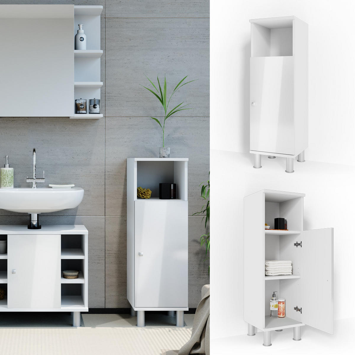 MIDISCHRANK Fynn Weiß Hochglanz 30 x 95 cm - Weiß Hochglanz, Holzwerkstoff (30/95/30cm) - Vicco