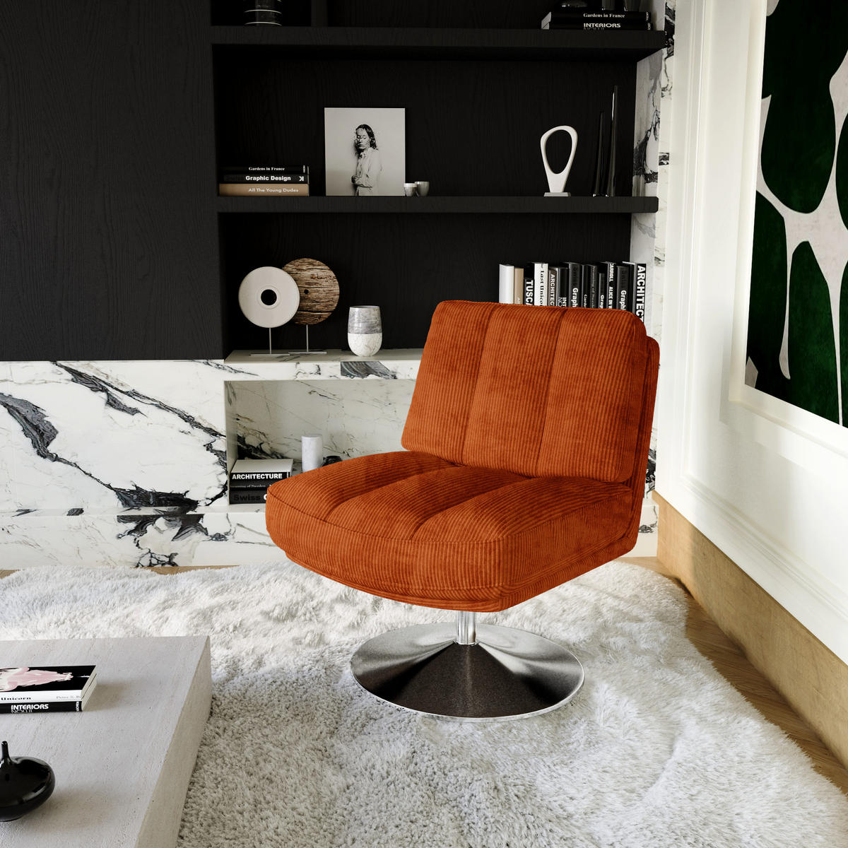 SESSEL Gerippter Samt Retro-Orange 60.13cm - Orange, Textil (60.13/80/74cm) - Sia Home