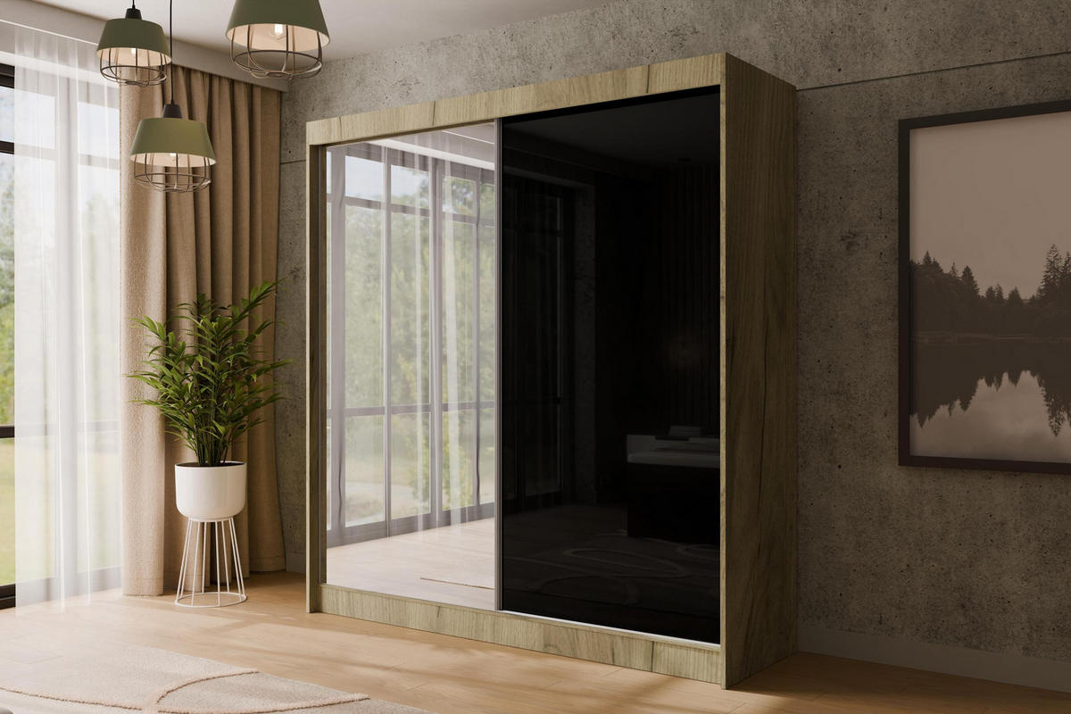 KLEIDERSCHRANK VESLI - 200 cm - Braun|Schwarz - Schwarz/Braun, Holzwerkstoff (200/215/61cm) - ALTDECOR