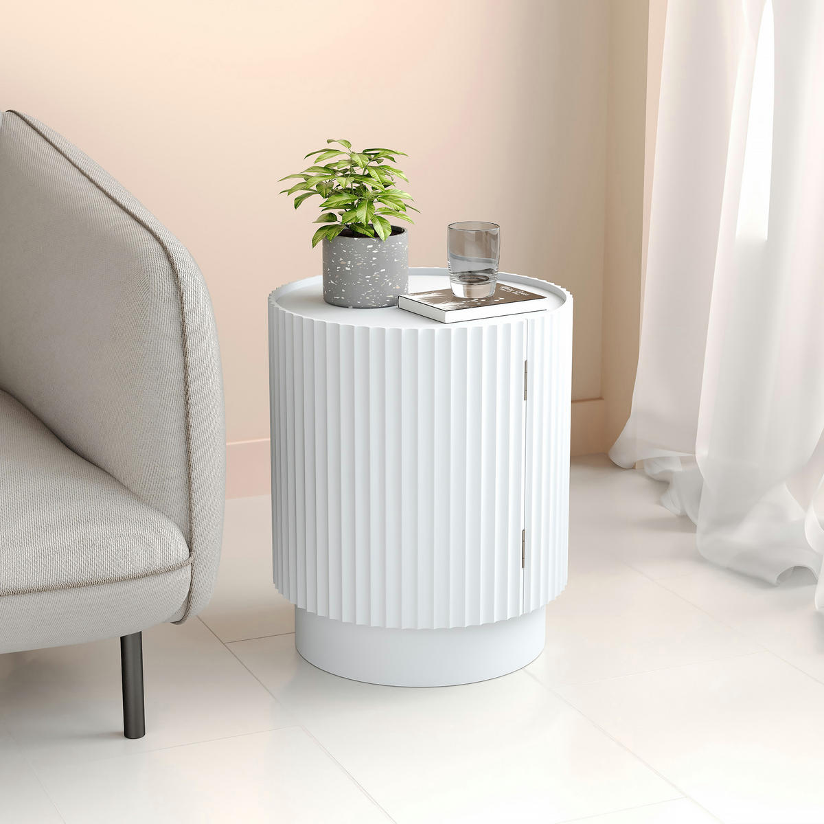 ODKLÁDACÍ STOLEK Rill - bílá, kompozitní dřevo (40/40/48.5cm) - [en.casa]