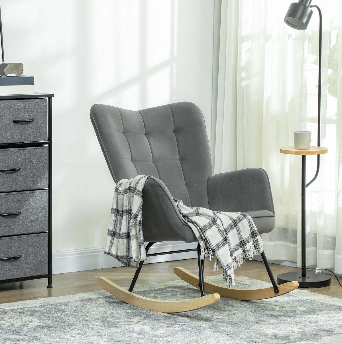 HOJDACIA stolička 98x71x101 cm tmavosivé, zamatový vzhľad, s podrúčkami - tmavosivá, textil (98/101/71cm) - BEAOK