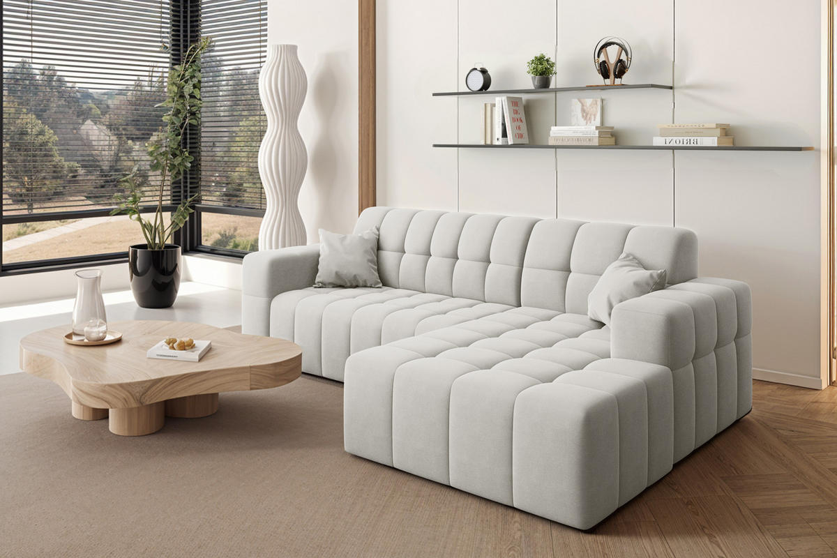 ECKSOFA L-förmiges Nimes Velours Stoff Weiß Rechts - Weiß, Holz/Kunststoff (265/168cm) - Kaiser Möbel